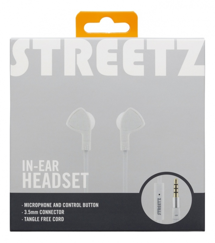 STREETZ In-ear hörlurar med mikrofon, media/svarsknapp, 3.5 mm, trasse