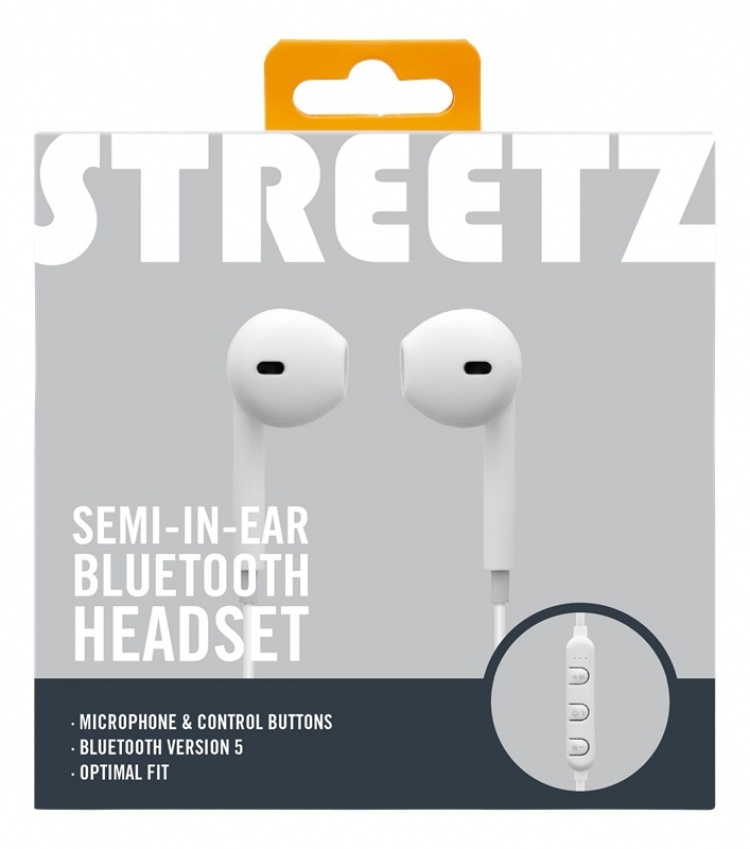 STREETZ Semi-in-ear BT hörlurar med mikrofon och media/svarsknapp, opt