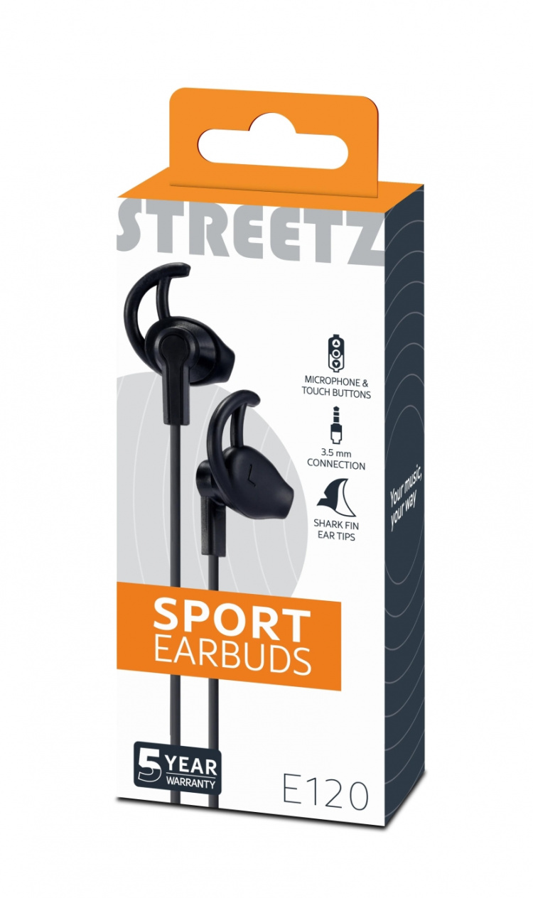 STREETZ Stay-in-ear hörlurar med mikrofon, media/svarsknapp, 3.5 mm, s STREETZ Stay-in-ear hörlurar med mikrofon, media/svarsknapp, 3.5 mm, s