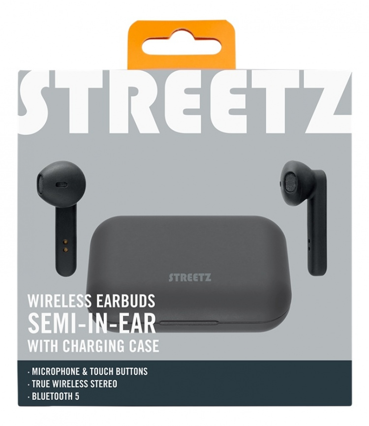 STREETZ True Wireless Stereo hörlurar, semi-in-ear, black
