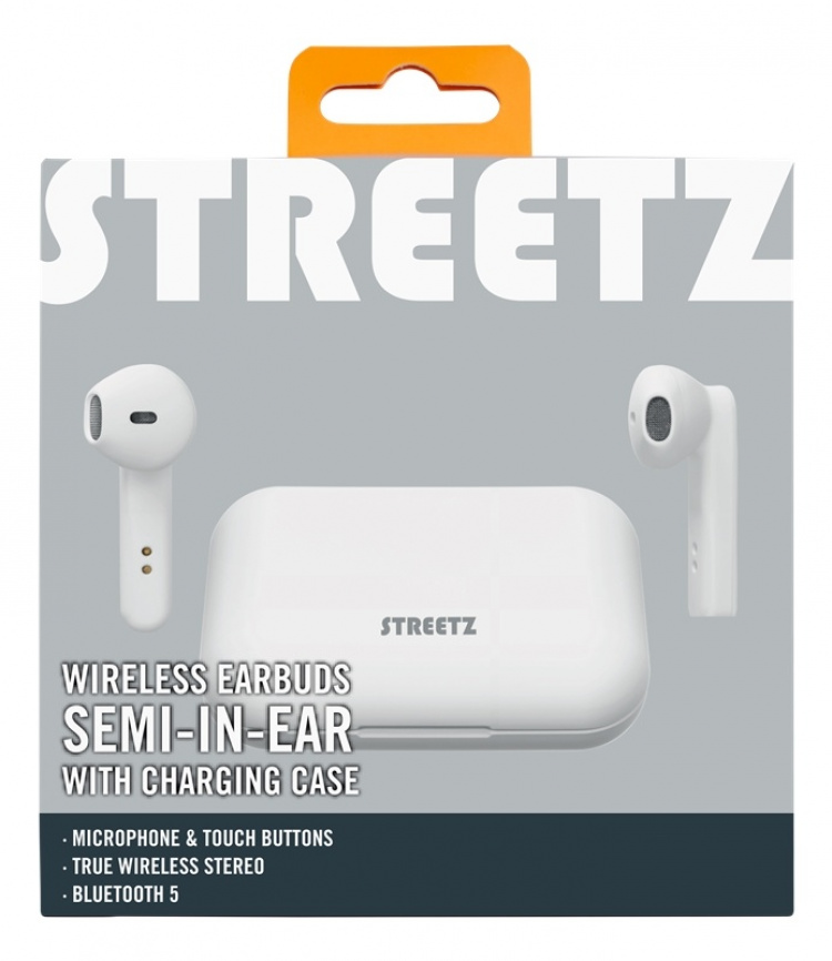 STREETZ True Wireless Stereo hörlurar, semi-in-ear, white