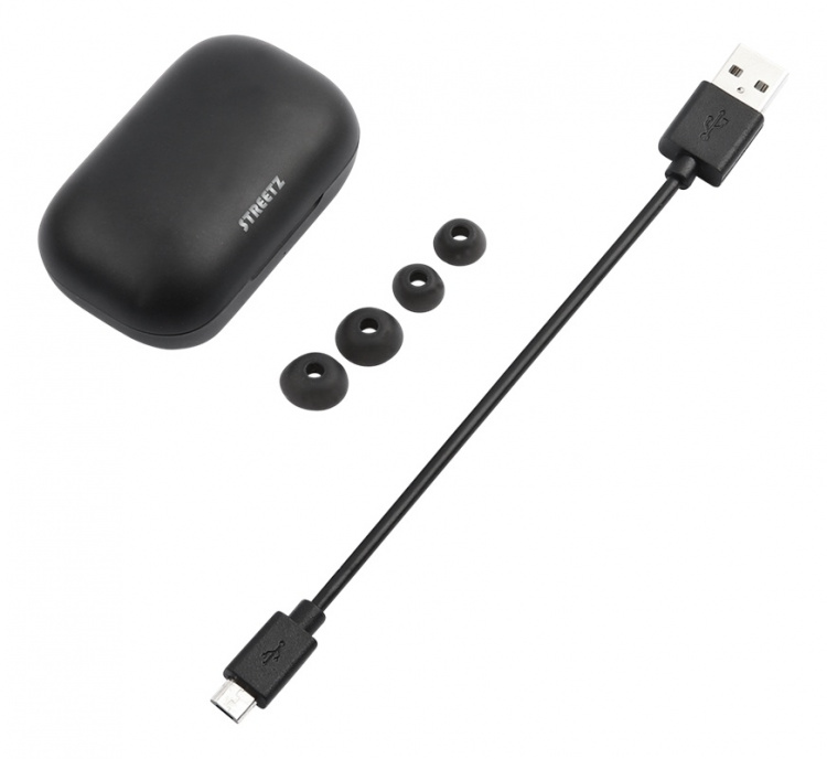 STREETZ Trådlösa in-ear hörlurar med laddningetui, BT 5, TWS, svart