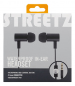STREETZ Vattentäta in-ear hörlurar med mikrofon, media/svarsknapp, 3.5