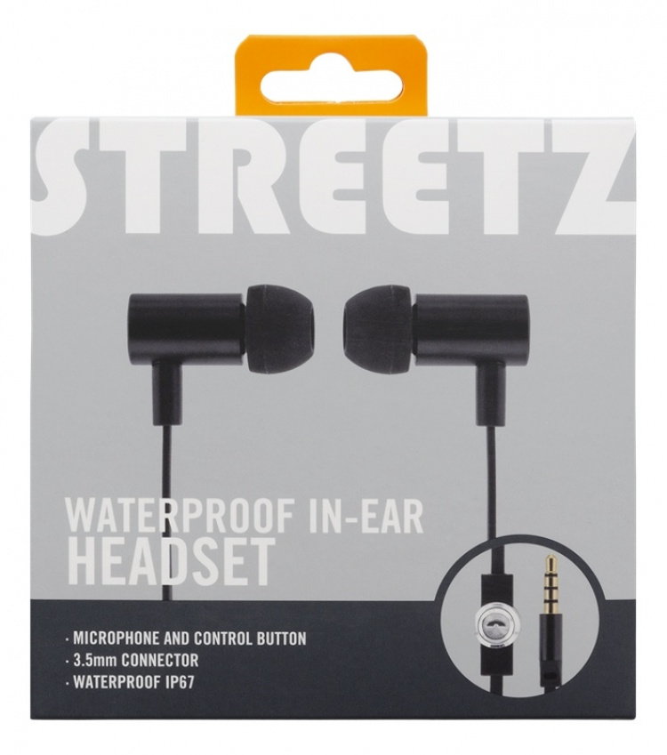 STREETZ Vattentäta in-ear hörlurar med mikrofon, media/svarsknapp, 3.5