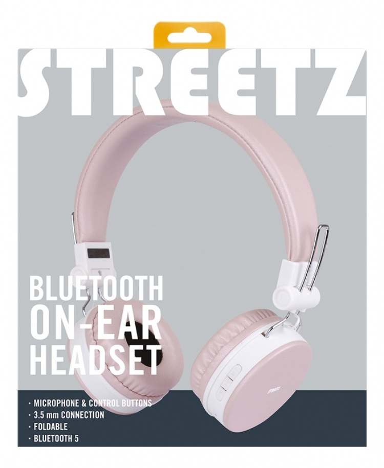 STREETZ Vikbart on-ear BT headset, 3.5 mm, rosa STREETZ Vikbart on-ear BT headset, 3.5 mm, rosa