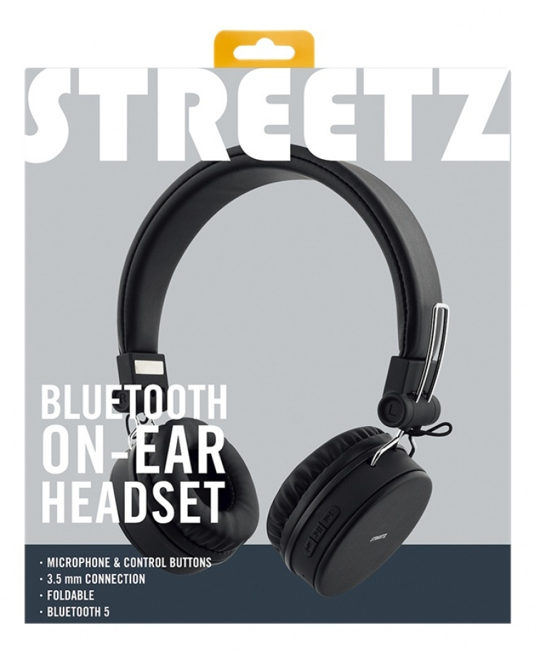 STREETZ Vikbart on-ear BT headset, 3.5 mm, svart STREETZ Vikbart on-ear BT headset, 3.5 mm, svart