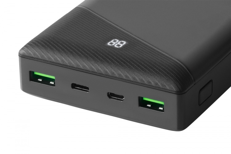 DELTACO Powerbank 30 000 mAh, 1x USB-C, 2x USB-A, snabbladdning
