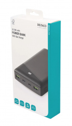 DELTACO Powerbank 30 000 mAh, 1x USB-C, 2x USB-A, snabbladdning