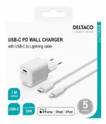 DELTACO USB wall charger, USB-C, PD 20 W, including 1 m C to Lightning DELTACO USB wall charger, USB-C, PD 20 W, including 1 m C to Lightning