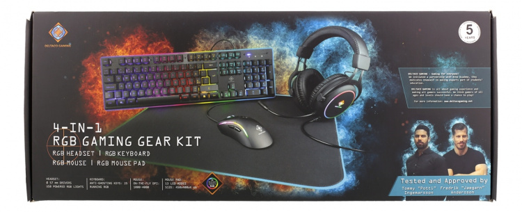 DELTACO GAMING 4in1 RGB-kit med Tangentbord, Mus, Headset, Musmatta - Fyndvara