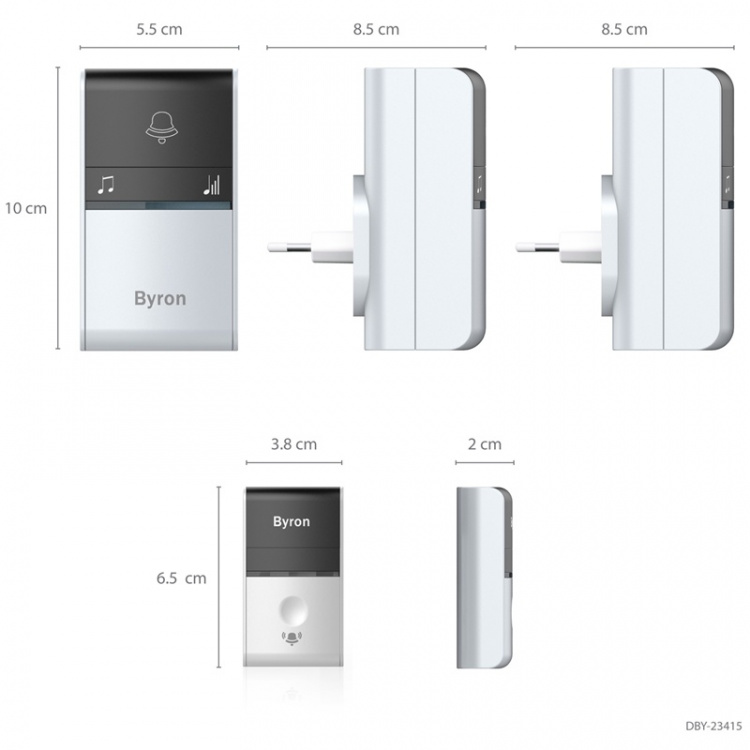 Byron Trådlös dörrklocka Kinetic/x2 Plug-in B415 Svart/Vit