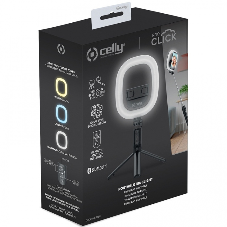 Celly CLICKRINGBT Ringlampa med Tripod/Selfiestick