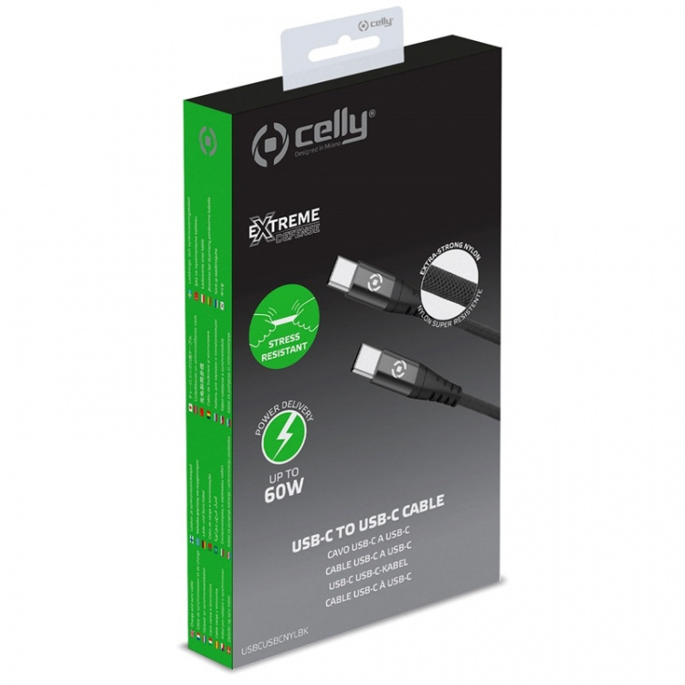 Celly USB-C - USB-C Cable Nylon USB-PD 60W 1m
