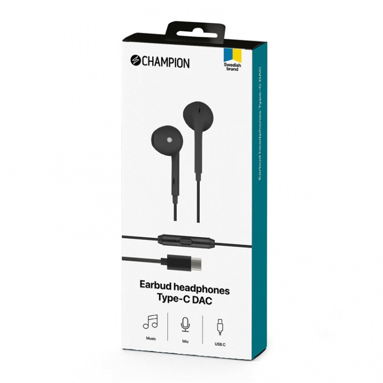 Champion EarBud headphones USB-C DAC Black Champion EarBud headphones USB-C DAC Black