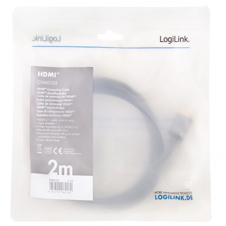 LogiLink HDMI-kabel Ultra High Speed 8K/60 4K/120Hz 2m