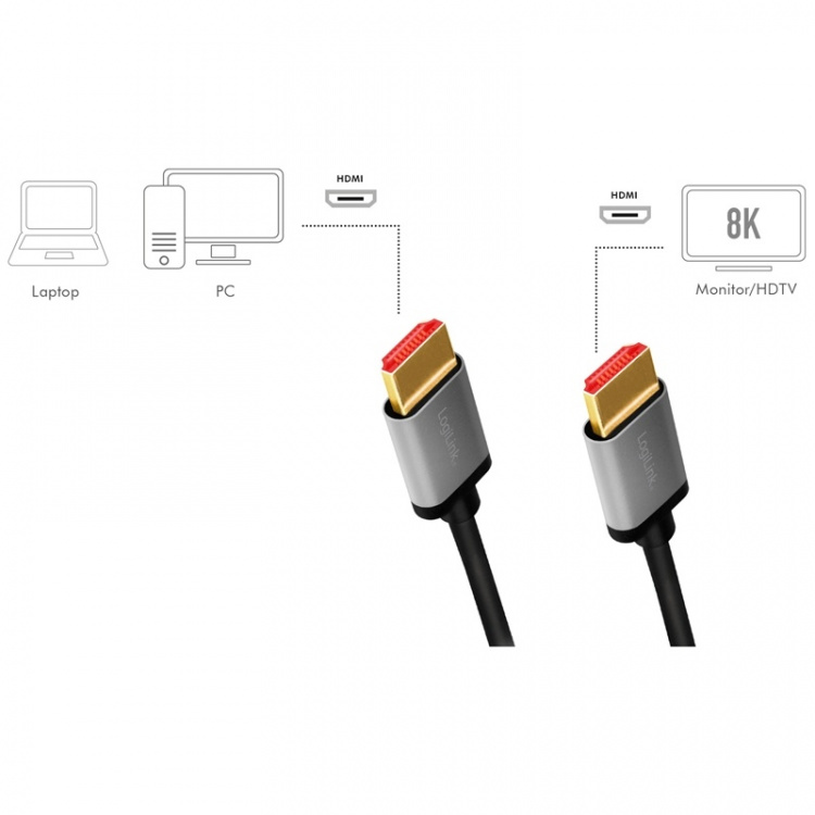 LogiLink HDMI-kabel 2.1 Ultra High Speed 8K/60Hz 4K/120Hz Alu 3m