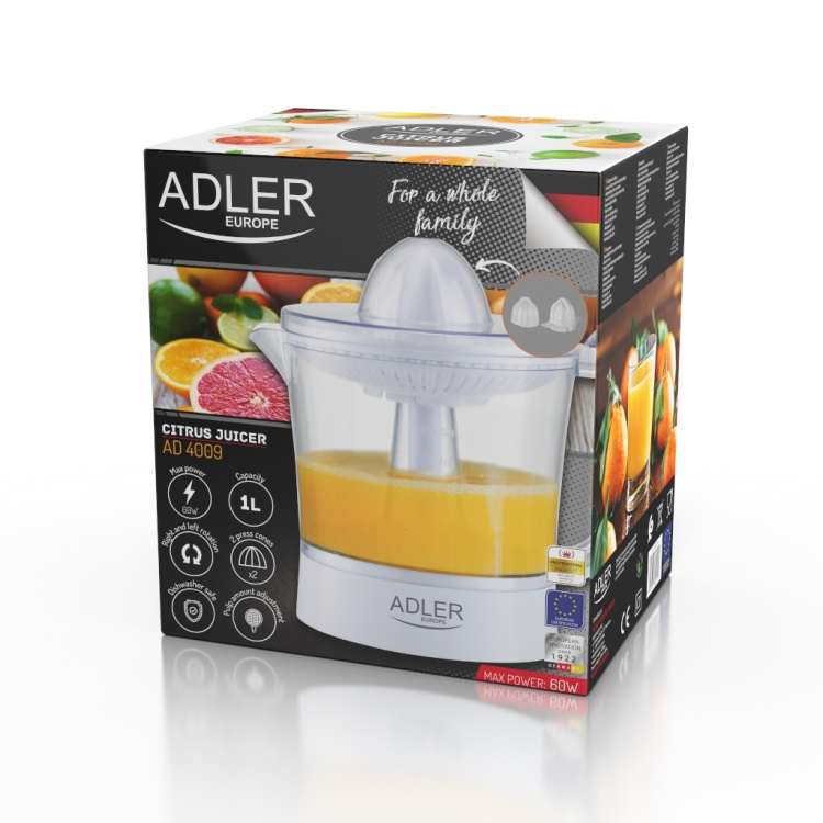 Adler Citruspress inkl Mätkanna 1L, Vit