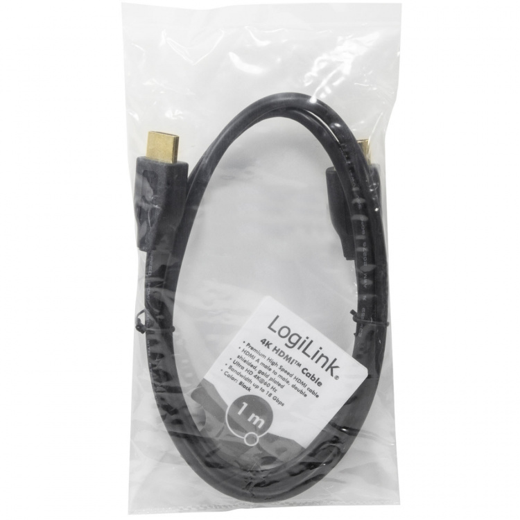 LogiLink HDMI-kabel 2.0 Premium High Speed 4K/60Hz Svart 1m