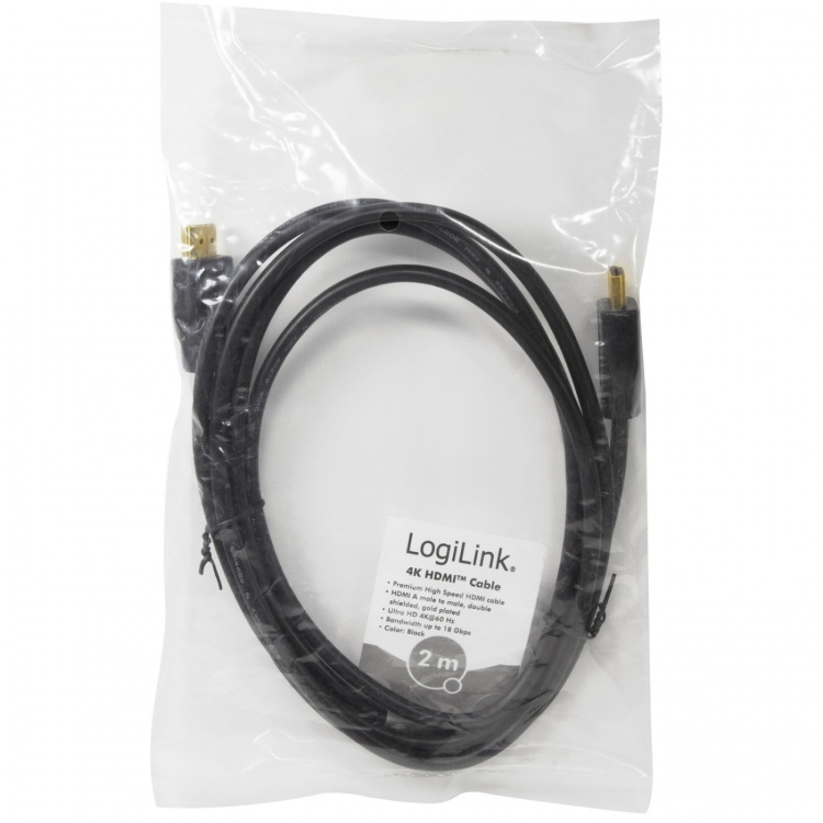 LogiLink HDMI-kabel 2.0 Premium High Speed 4K/60Hz Svart 2m LogiLink HDMI-kabel 2.0 Premium High Speed 4K/60Hz Svart 2m