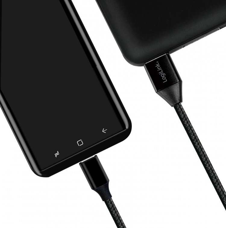 LogiLink USB-A till USB-C Kabel Flätad 15W 0,3m Svart