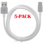5-PACK Kabel USB-A - USB-C 2.4A, 1m, Vit