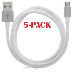 5-PACK Kabel USB-A - MicroUSB 2.4A, 1m, Vit