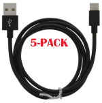 5-PACK Kabel USB-A - USB-C 2.4A, 1m, Svart