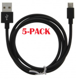 5-PACK Kabel USB-A - MicroUSB 2.4A, 1m, Svart