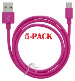 5-PACK Kabel USB-A - MicroUSB 2.4A, 1m, Rosa