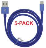 5-pack Kabel USB-A - Lightning 2.4A, 1m, Blå