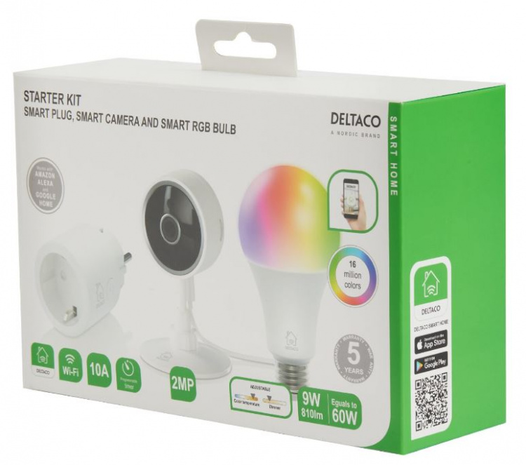 DELTACO SMART HOME Startkit m. Plugg, Kamera och RGB-Lampa DELTACO SMART HOME Startkit m. Plugg, Kamera och RGB-Lampa