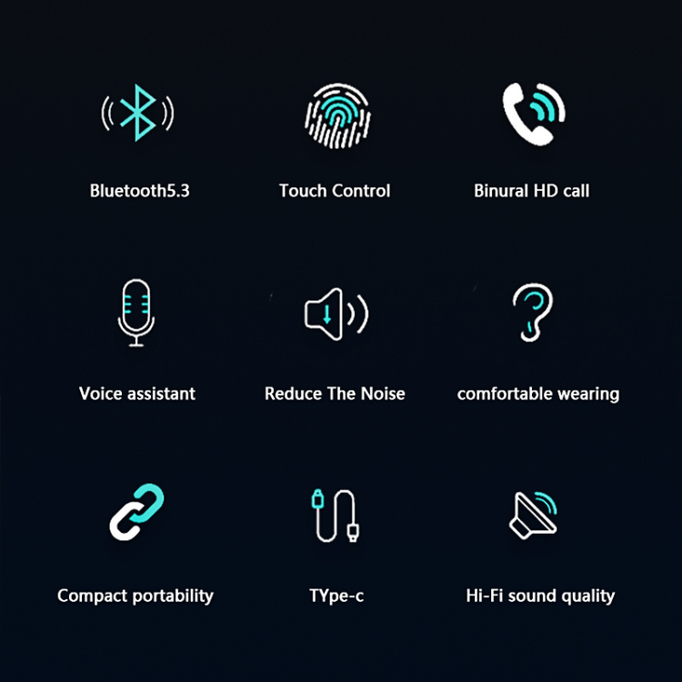 ET03 True Wireless Bluetooth-hörlurar, Svart ET03 True Wireless Bluetooth-hörlurar, Svart