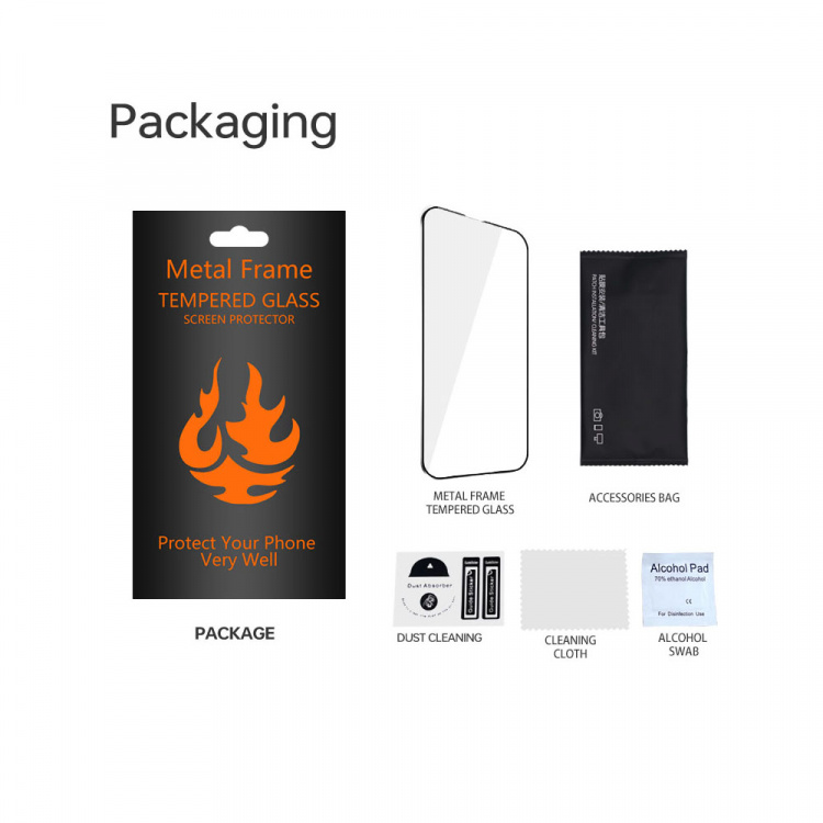 Skärmskydd i härdat glas med metallkant, iPhone 16 Skärmskydd i härdat glas med metallkant, iPhone 16