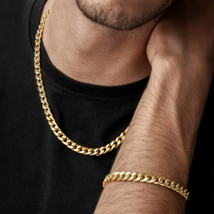 Guldfärgat kedjehalsband (40cm) & armband (20cm)