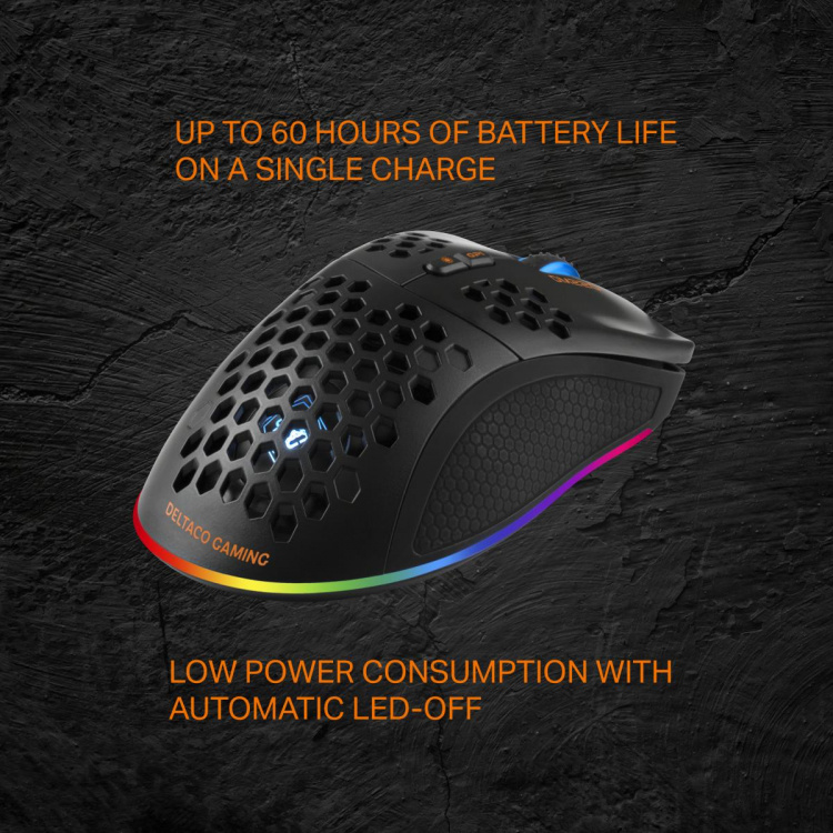 DELTACO GAMING DM220 Trådlös lättvikts gaming mus, RGB, svart