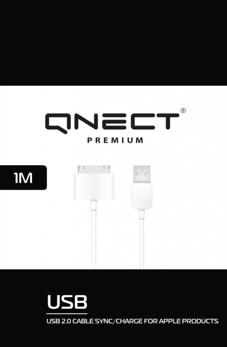 QNECT USB 2.0 type A male - 30-Pin, 1m, White QNECT USB 2.0 type A male - 30-Pin, 1m, White