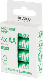 DELTACO Ultimate Ni-Mh uppladdningsbar, LR6/AA storlek, 1900mAh, 4-pack (SG) DELTACO Ultimate Ni-Mh uppladdningsbar, LR6/AA storlek, 1900mAh, 4-pack (SG)