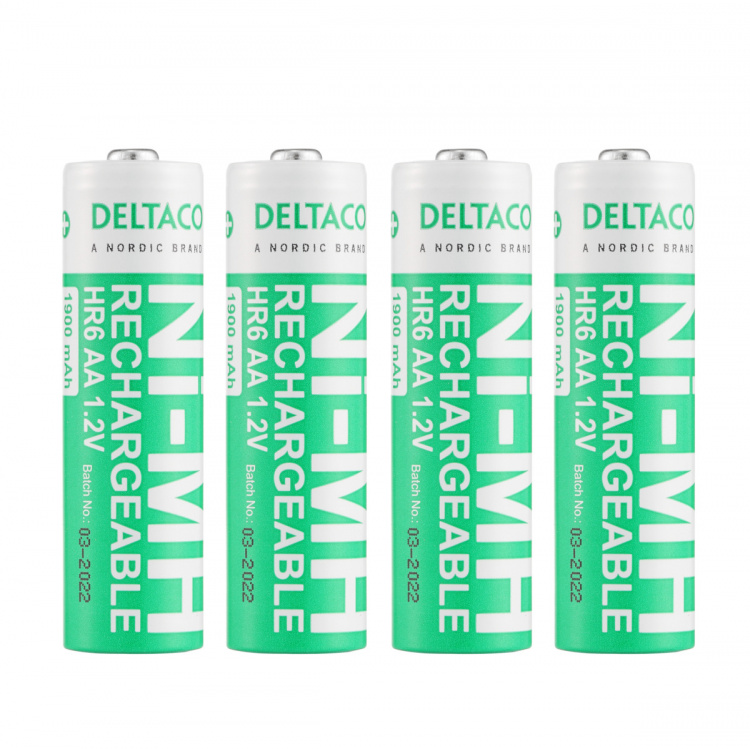DELTACO Ultimate Ni-Mh uppladdningsbar, LR6/AA storlek, 1900mAh, 4-pack (SG) DELTACO Ultimate Ni-Mh uppladdningsbar, LR6/AA storlek, 1900mAh, 4-pack (SG)