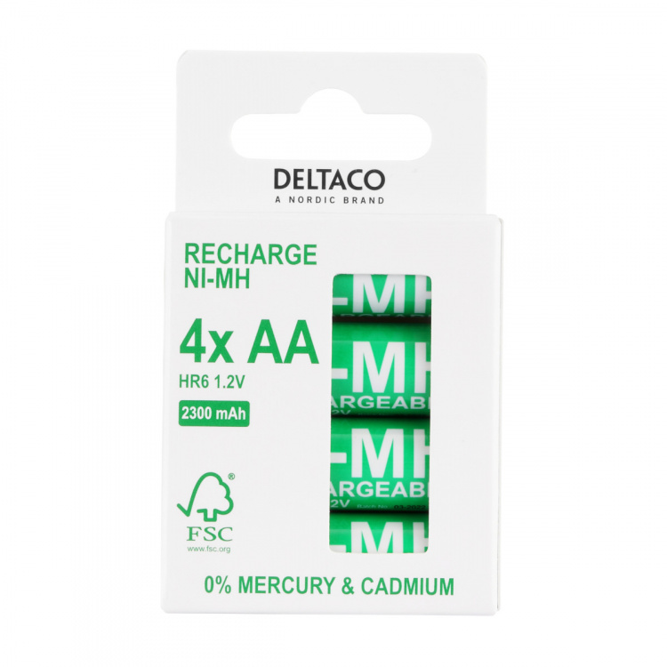 DELTACO Ultimate Ni-Mh uppladdningsbar, LR6/AA storlek, 2300mAh, 4-pack (SG) DELTACO Ultimate Ni-Mh uppladdningsbar, LR6/AA storlek, 2300mAh, 4-pack (SG)