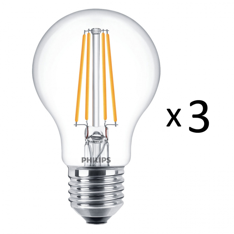 Philips 3-pack LED E27 Normal Klar 60W 806lm Philips 3-pack LED E27 Normal Klar 60W 806lm