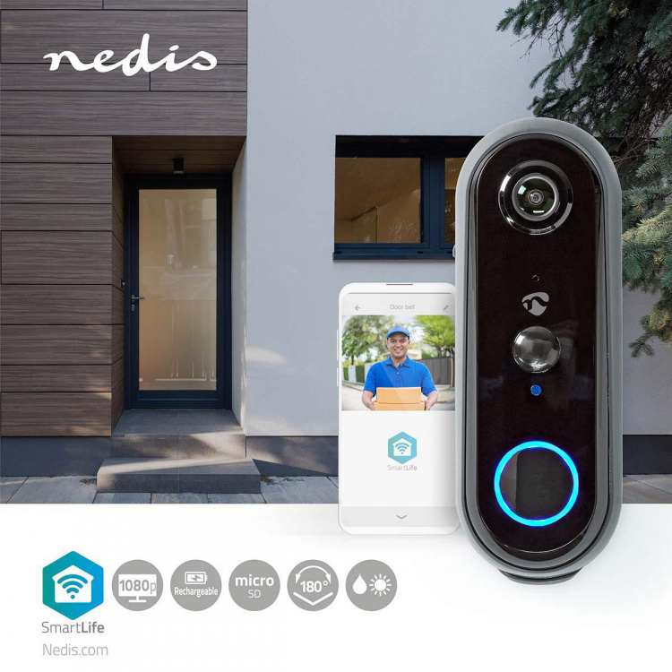 Nedis Smartlife Video Porttelefon | Batteridriven | Full HD 1080p | microSD (ingår inte) / Molnlagring (tillval) | IP54 | Med rörelsesensor | Nattsikt | Grå Nedis Smartlife Video Porttelefon | Batteridriven | Full HD 1080p | microSD (ingår inte) / Molnlagring (tillval) | IP54 | Med rörelsesensor | Nattsikt | Grå