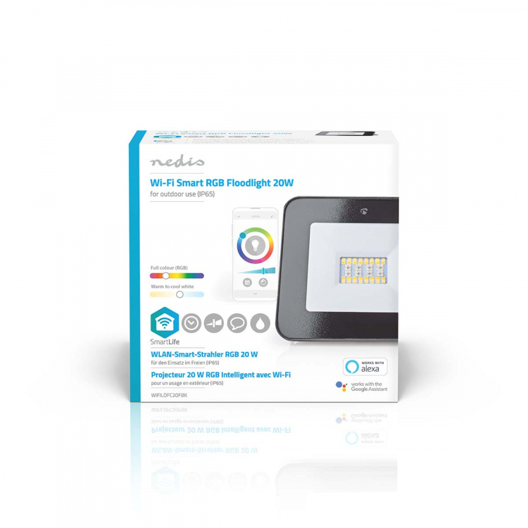 Nedis Smartlife utomhusljus | 1600 lm | Wi-Fi | 20 W | RGB / Varm till cool vit | 2700 - 6500 K | Aluminium | Android™ / IOS