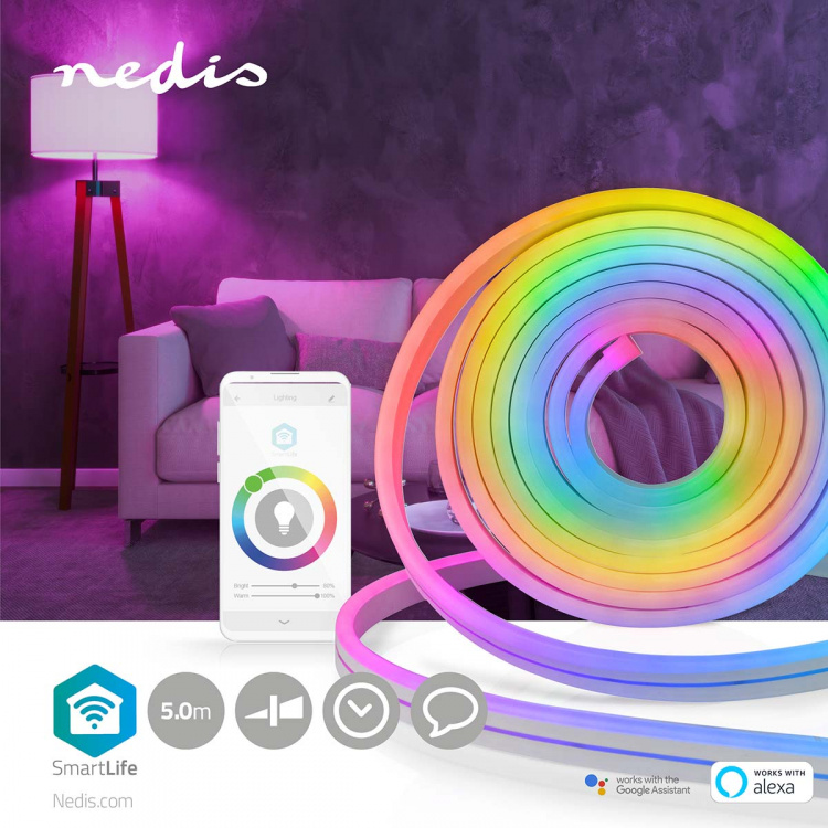 Nedis SmartLife LED-Remsa | Flerfärgad | SMD | 5.00 m | IP65 | 2700 K | 480 lm | Android™ / IOS Nedis SmartLife LED-Remsa | Flerfärgad | SMD | 5.00 m | IP65 | 2700 K | 480 lm | Android™ / IOS