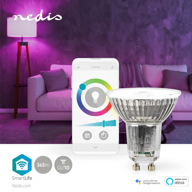 Nedis SmartLife LED Spot | Wi-Fi | GU10 | 345 lm | 5 W | RGB / Varm till cool vit | 2700 - 6500 K | Energiklass: G | Android™ / IOS | PAR16 | 1 st Nedis SmartLife LED Spot | Wi-Fi | GU10 | 345 lm | 5 W | RGB / Varm till cool vit | 2700 - 6500 K | Energiklass: G | Android™ / IOS | PAR16 | 1 st