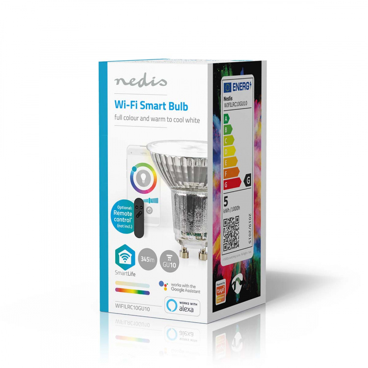 Nedis SmartLife LED Spot | Wi-Fi | GU10 | 345 lm | 5 W | RGB / Varm till cool vit | 2700 - 6500 K | Energiklass: G | Android™ / IOS | PAR16 | 1 st Nedis SmartLife LED Spot | Wi-Fi | GU10 | 345 lm | 5 W | RGB / Varm till cool vit | 2700 - 6500 K | Energiklass: G | Android™ / IOS | PAR16 | 1 st