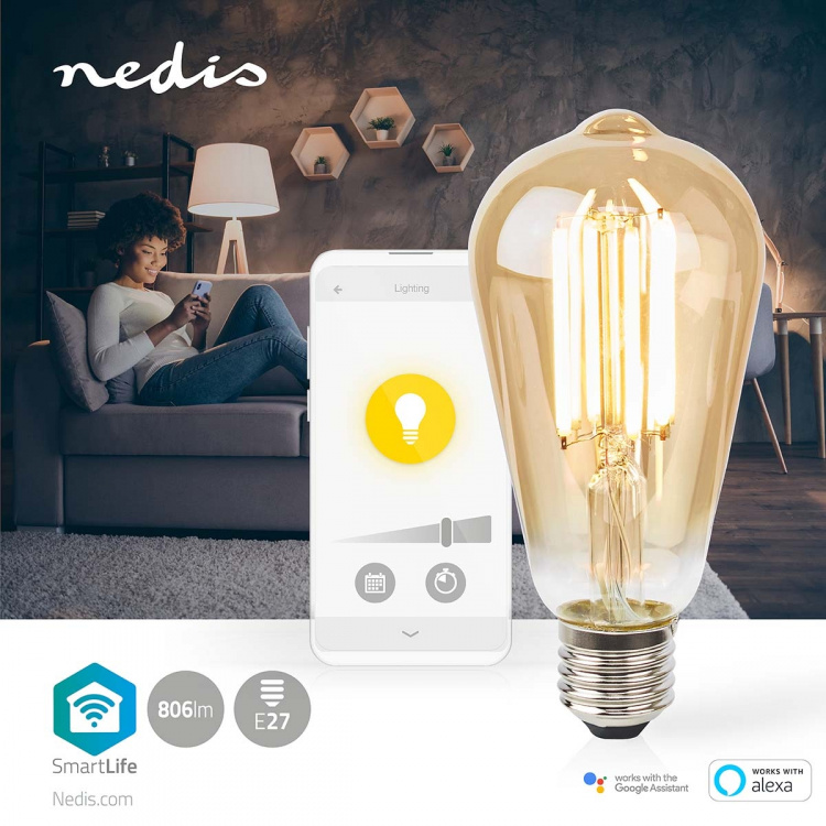 Nedis SmartLife LED vintage lampa | E27 | 806 lm | 7 W | Varm Vit | 1800 - 3000 K | Glas | Android™ / IOS | ST64 | 1 st