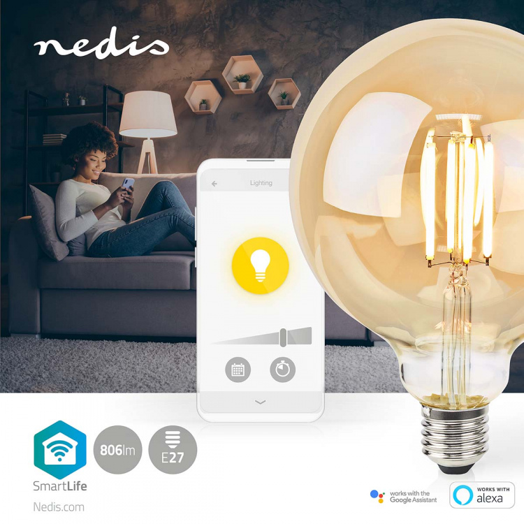Nedis SmartLife LED vintage lampa | Wi-Fi | E27 | 806 lm | 7 W | Varm Vit | 1800 - 3000 K | Glas | Android™ / IOS | Globe | 1 st