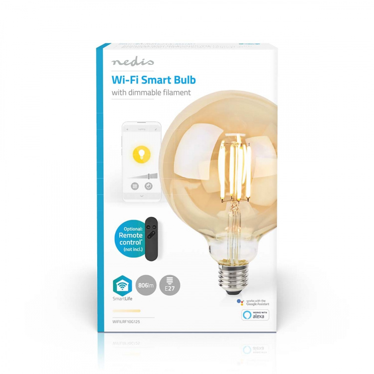 Nedis SmartLife LED vintage lampa | Wi-Fi | E27 | 806 lm | 7 W | Varm Vit | 1800 - 3000 K | Glas | Android™ / IOS | Globe | 1 st
