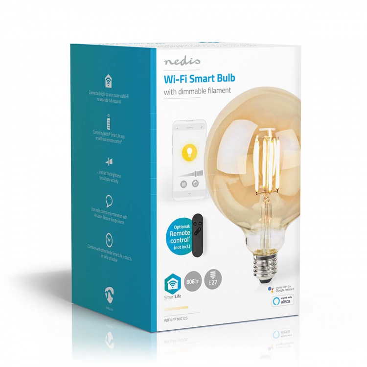 Nedis SmartLife LED vintage lampa | Wi-Fi | E27 | 806 lm | 7 W | Varm Vit | 1800 - 3000 K | Glas | Android™ / IOS | Globe | 1 st