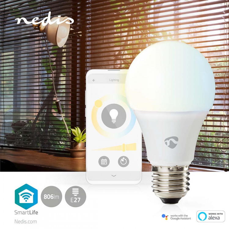 Nedis SmartLife LED-Lampor | Wi-Fi | E27 | 806 lm | 9 W | Varm till cool vit | 2700 - 6500 K | Android™ / IOS | Glödlampa | 1 st